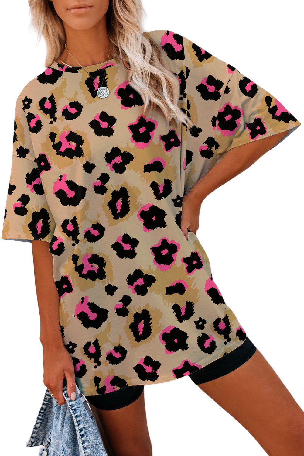 Brown Cheetah Casual Oversized Boyfriend Style T Shirt