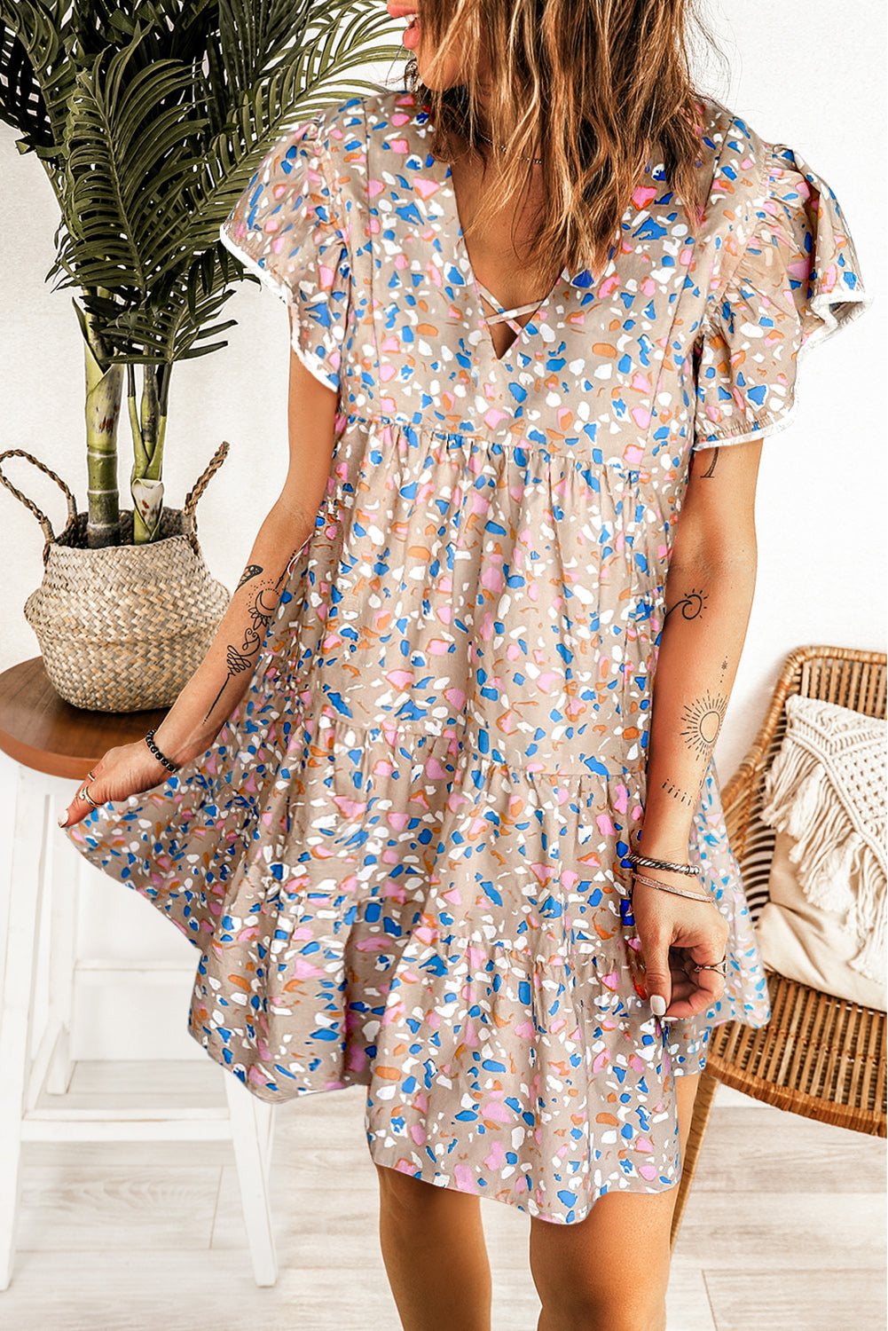 Criss Cross V Neck Dress
