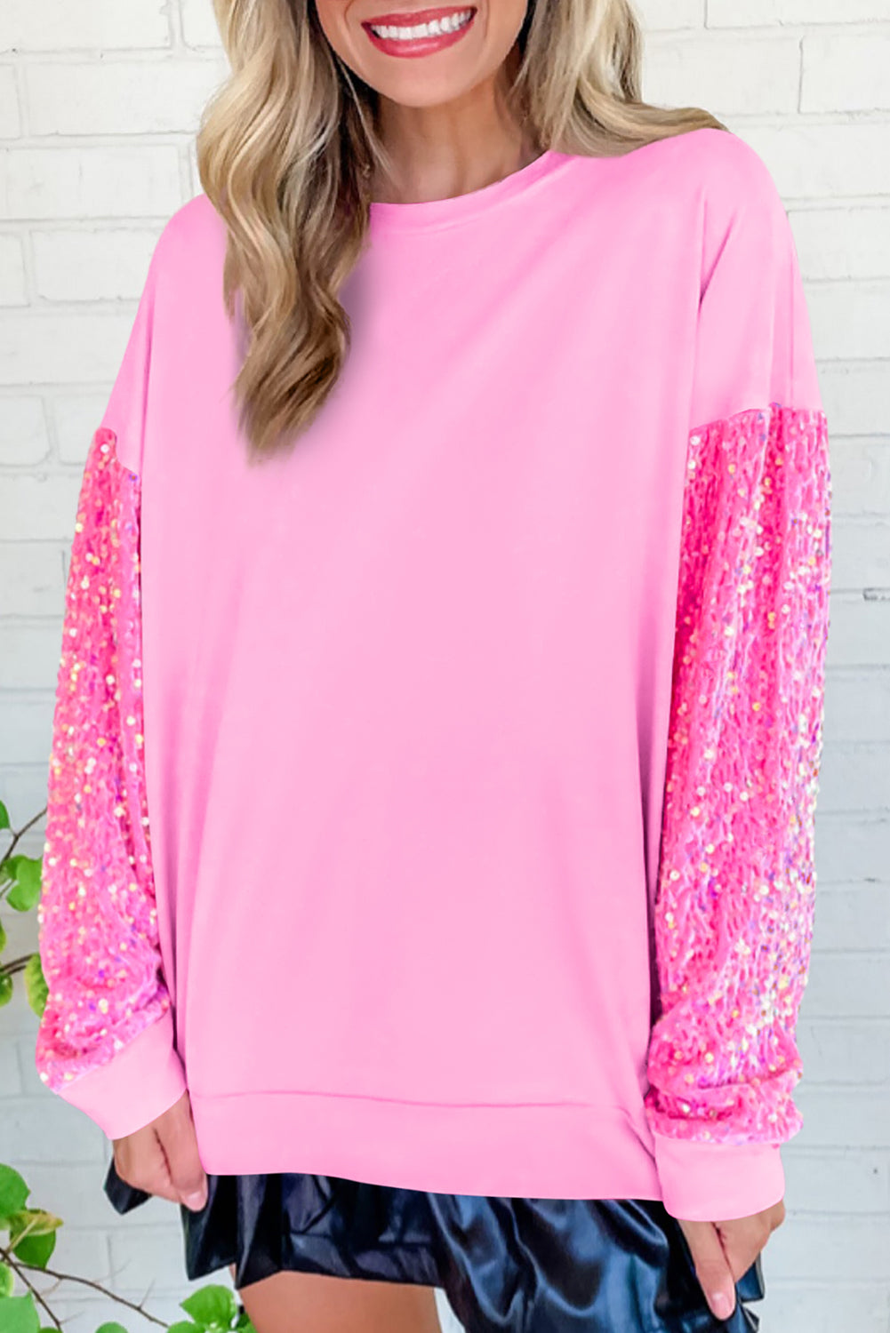Pink Sequin Sleeve Sweatshirt