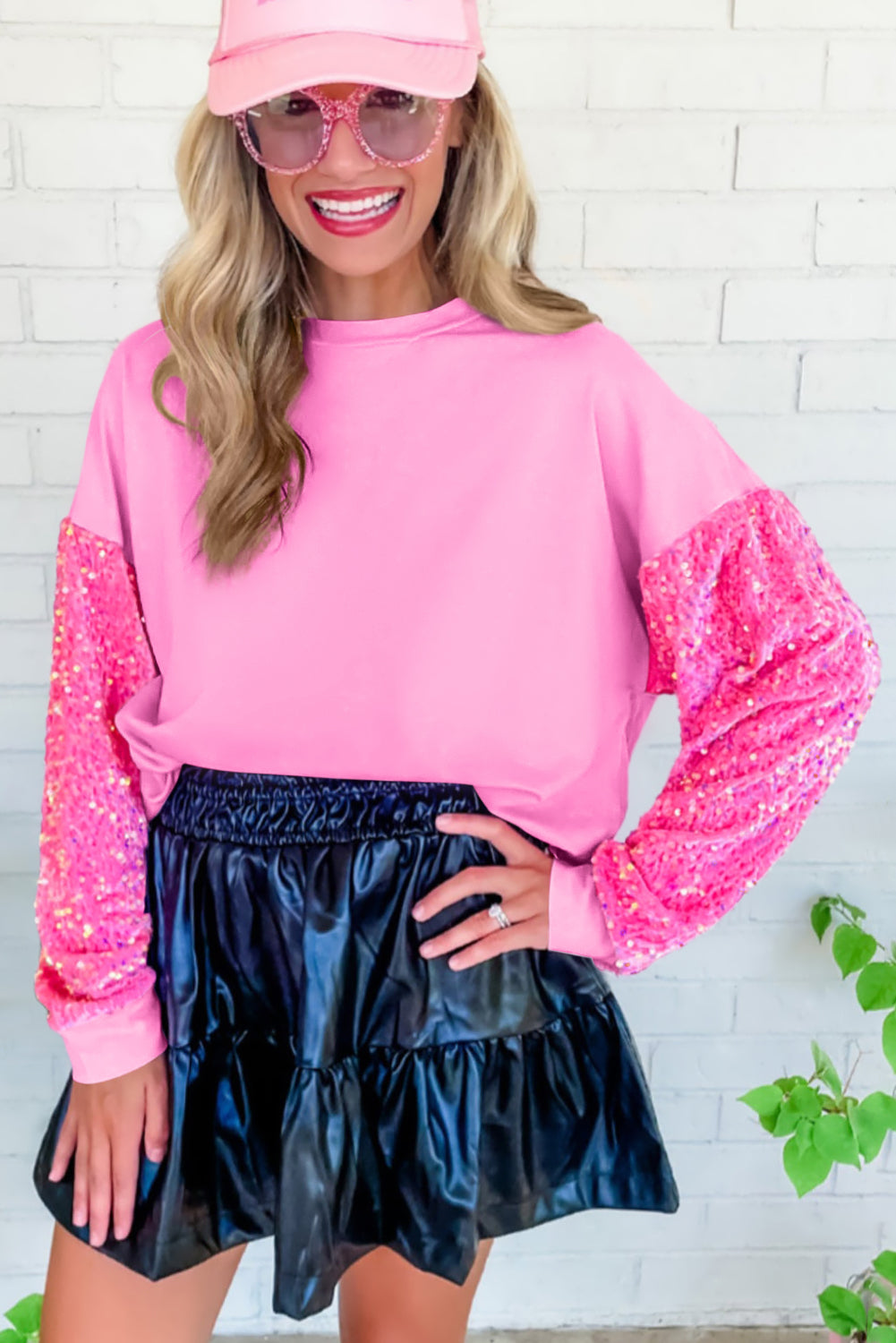 Pink Sequin Sleeve Sweatshirt