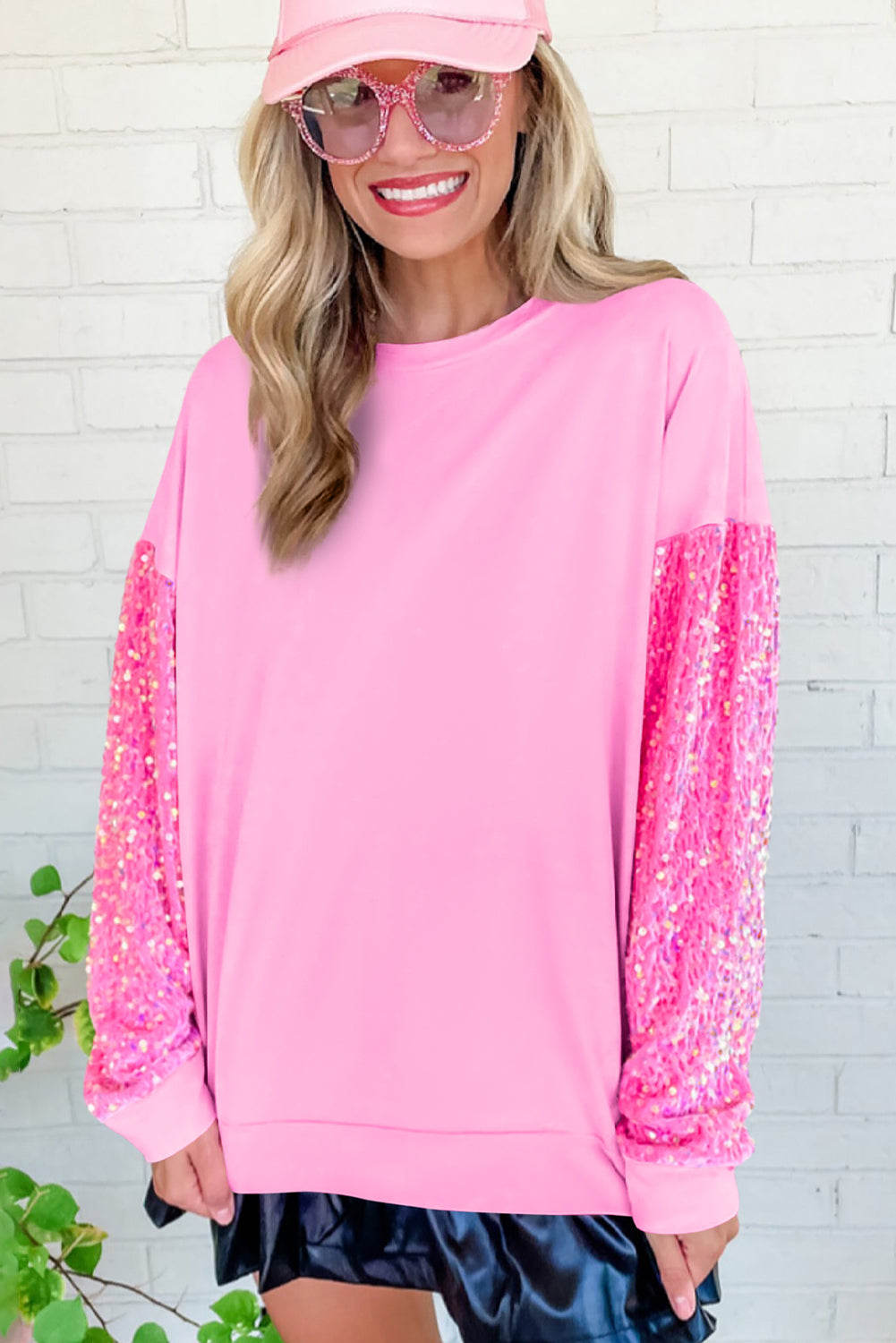 Pink Sequin Sleeve Sweatshirt