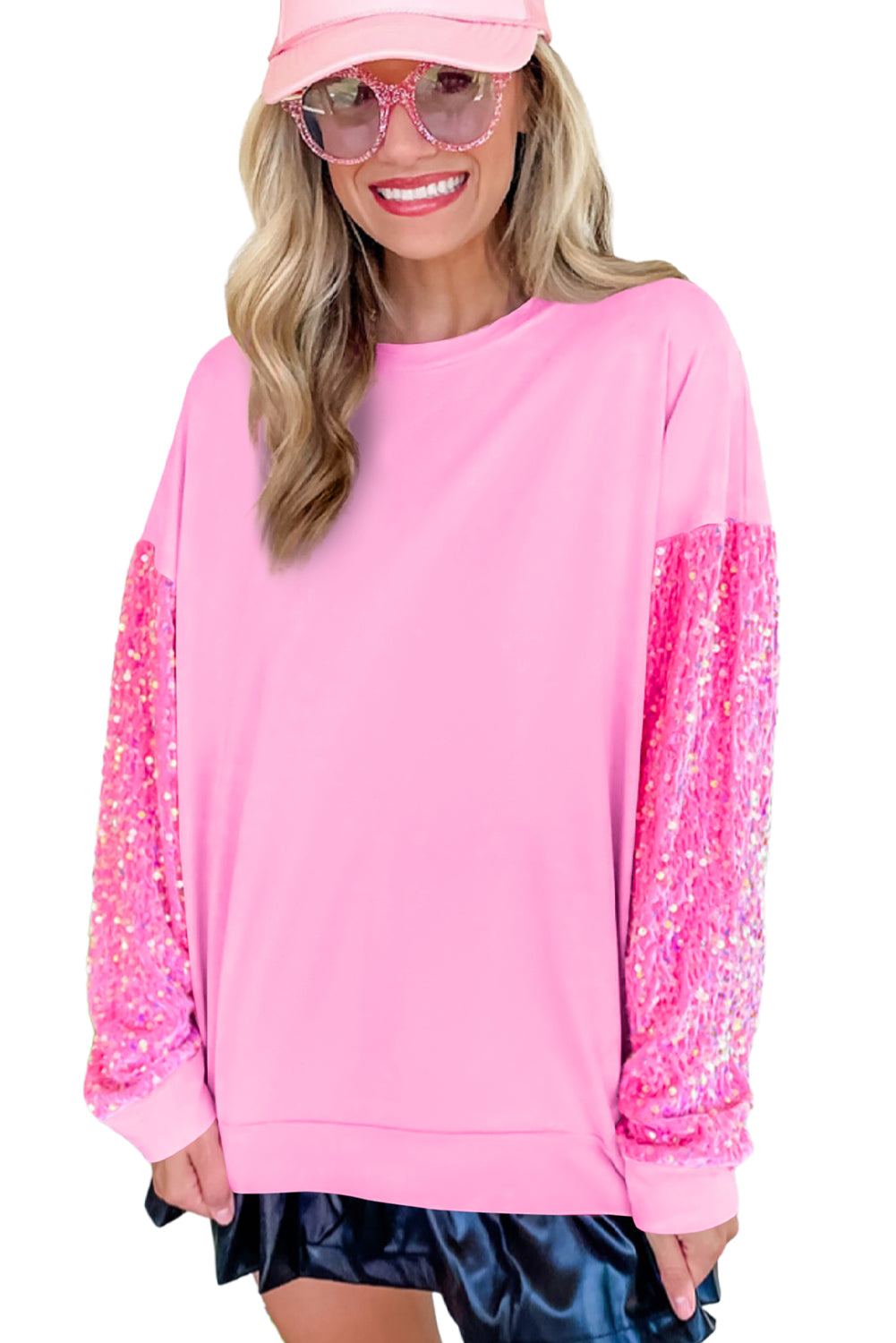 Pink Sequin Sleeve Sweatshirt