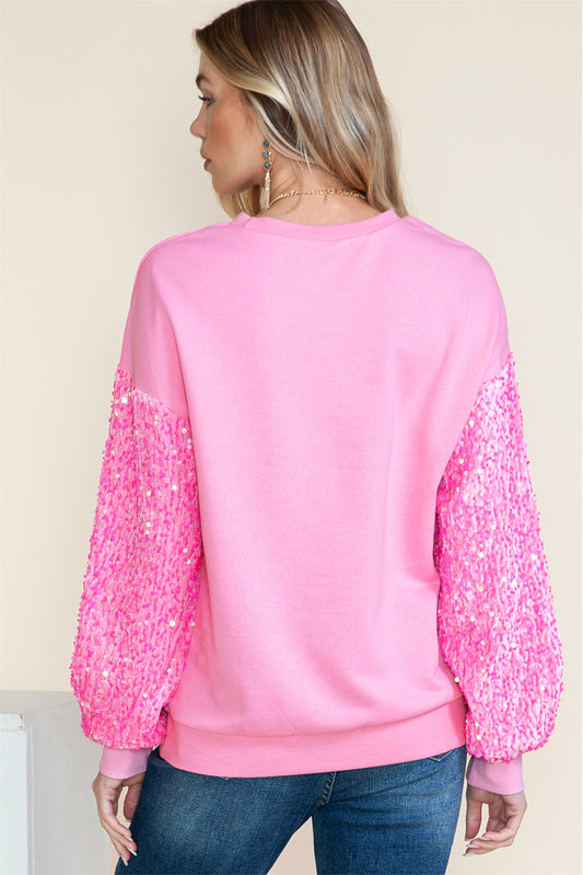 Pink Sequin Sleeve Sweatshirt