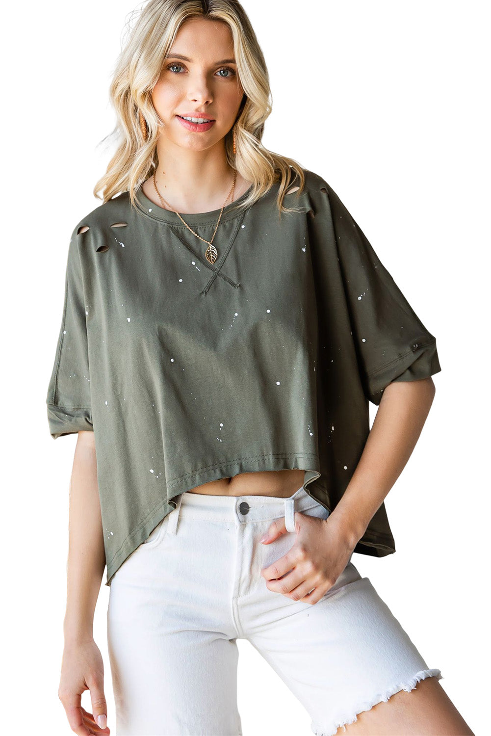 Half Sleeve Distressed Asymmetrical Top