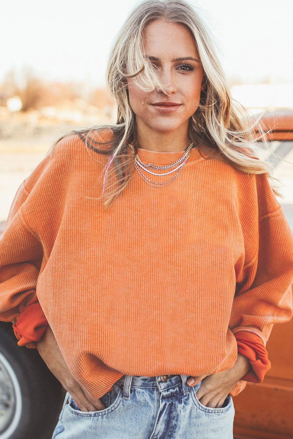 Drop Sleeve Rib-Knit Oversized Sweatshirt