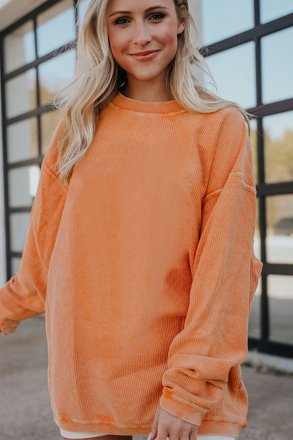 Drop Sleeve Rib-Knit Oversized Sweatshirt