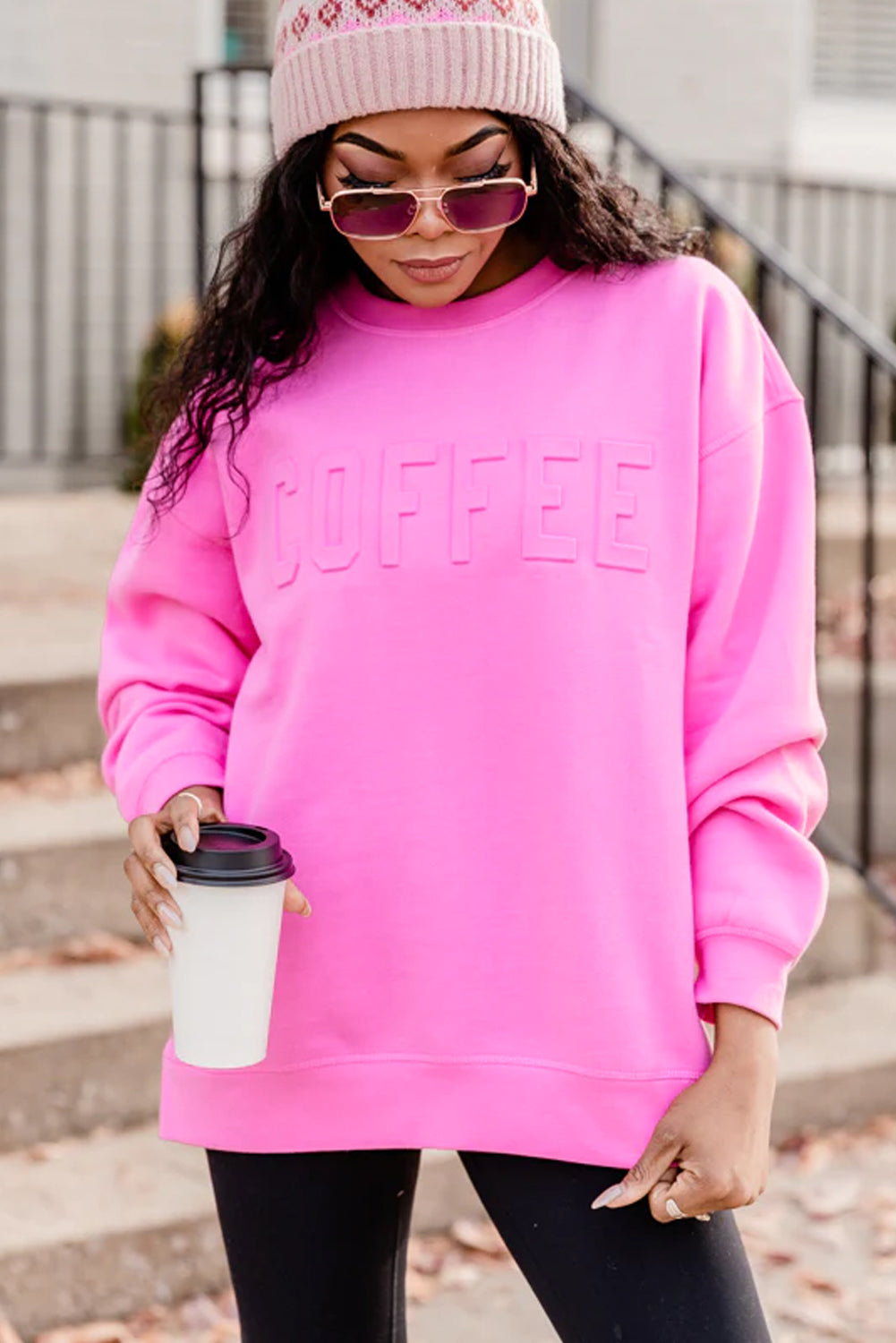 Bonbon Coffee Letter Drop Shoulder Sweatshirt