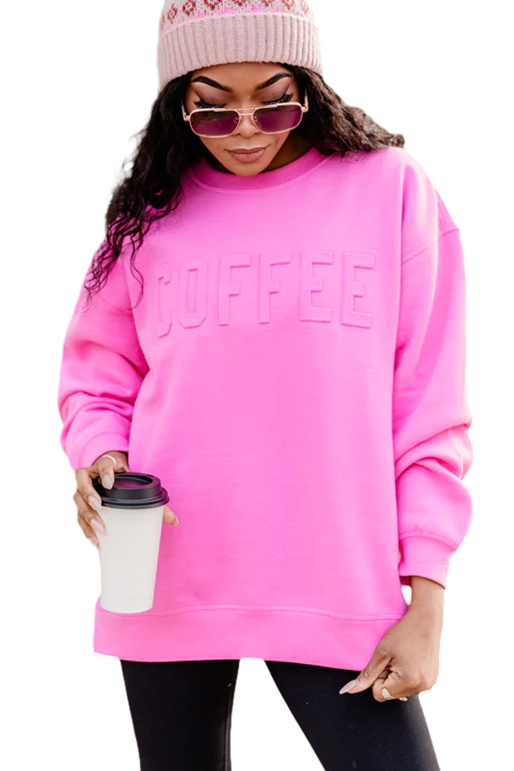 Bonbon Coffee Letter Drop Shoulder Sweatshirt