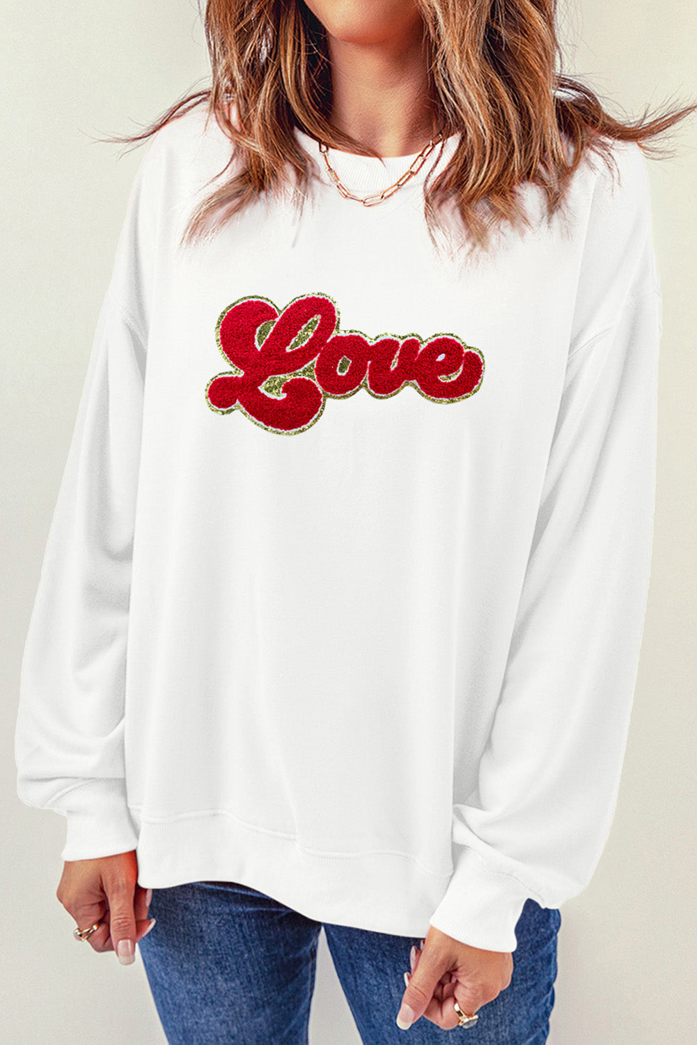 Sudadera con gráfico bordado de chenilla con letras de amor