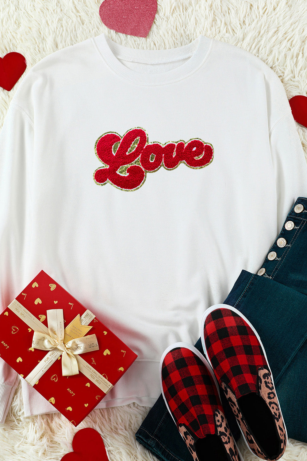 Sudadera con gráfico bordado de chenilla con letras de amor
