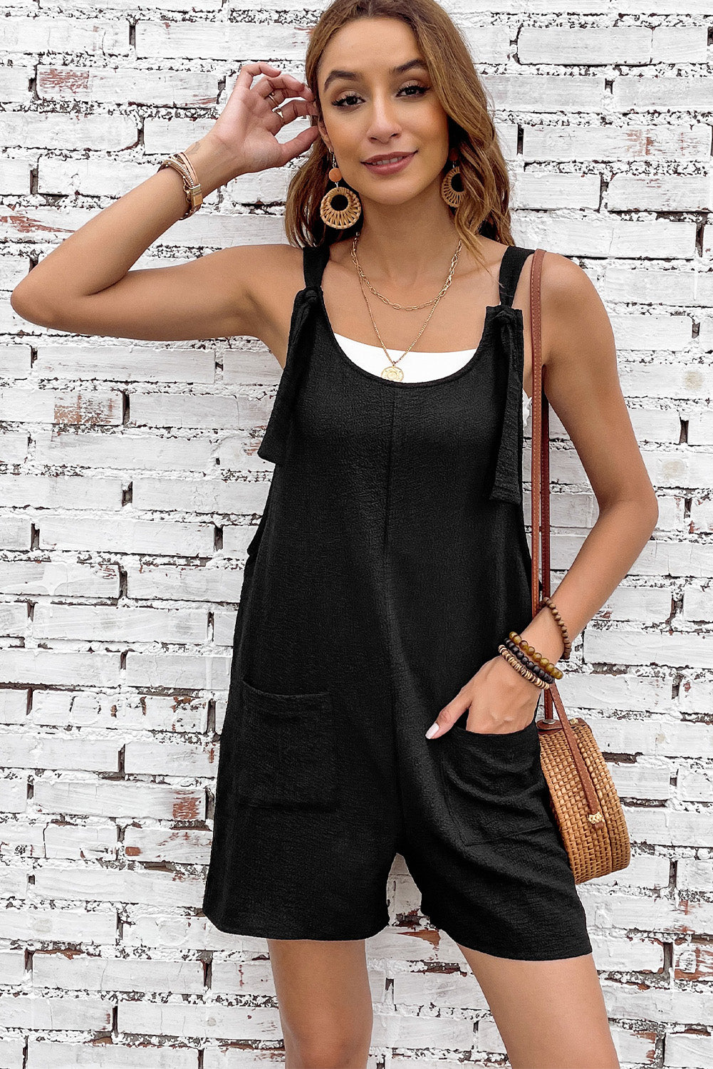 Shoulder Strap Textured Romper