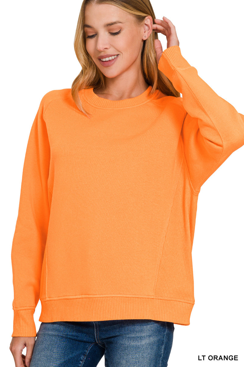 Zenana Fleece Ribbed Raglan Sweatshirt
