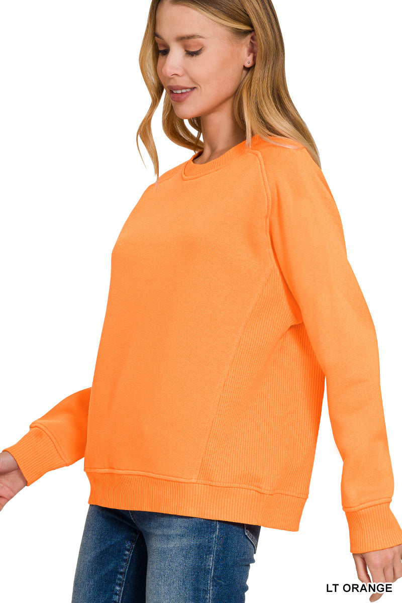 Zenana Fleece Ribbed Raglan Sweatshirt
