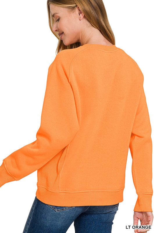 Zenana Fleece Ribbed Raglan Sweatshirt