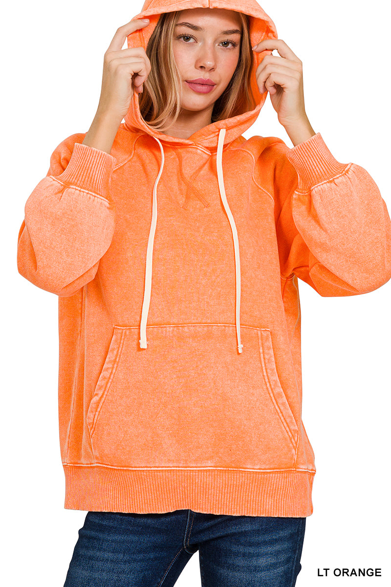 Zenana Acid Washed Fleece Hoodie