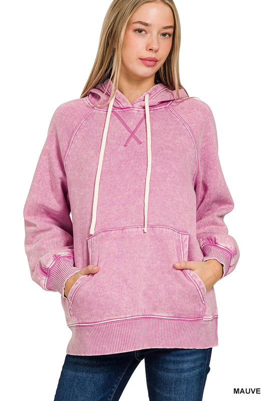 Zenana Acid Washed Fleece Hoodie