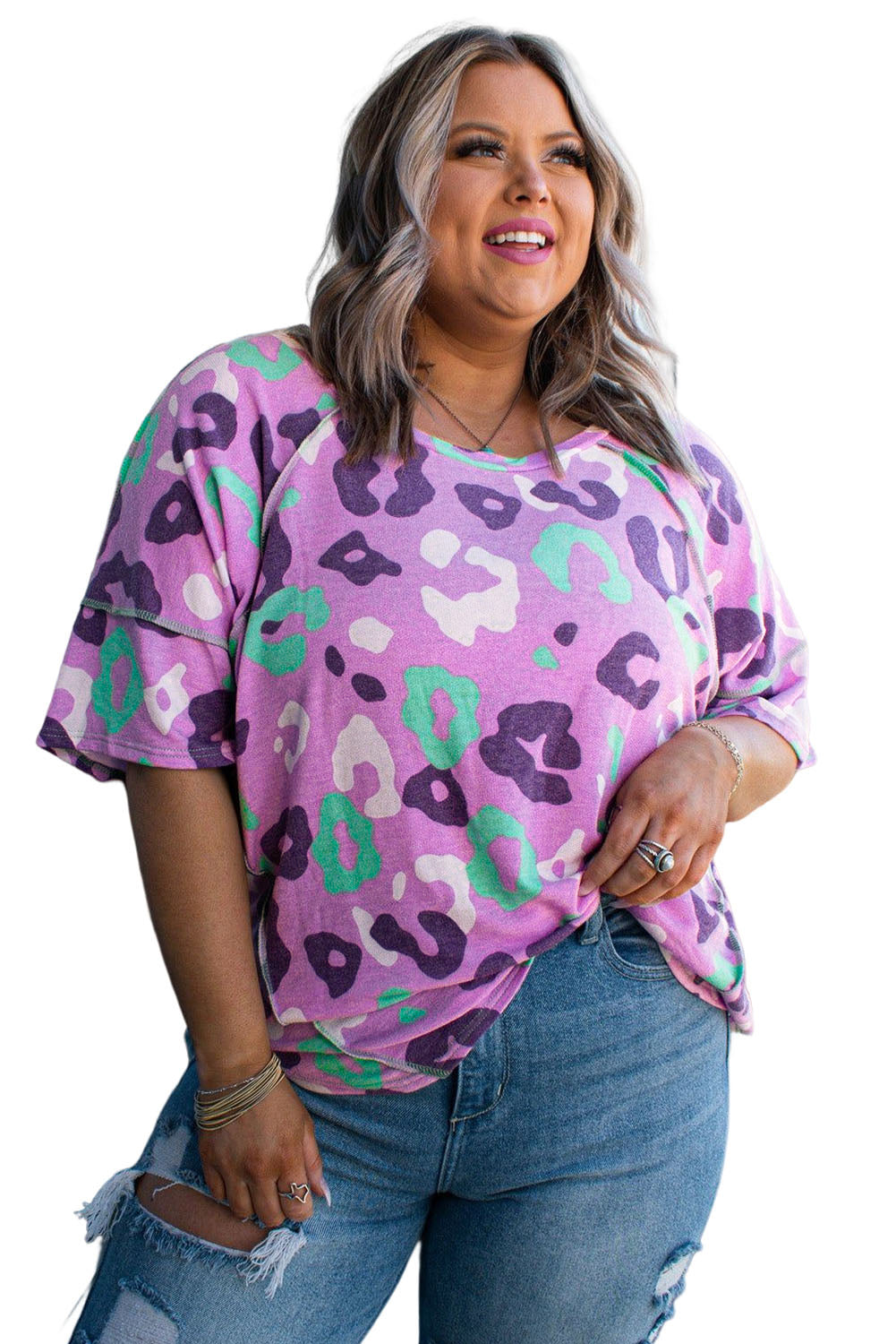 Leopard Print Plus Size Short Sleeve