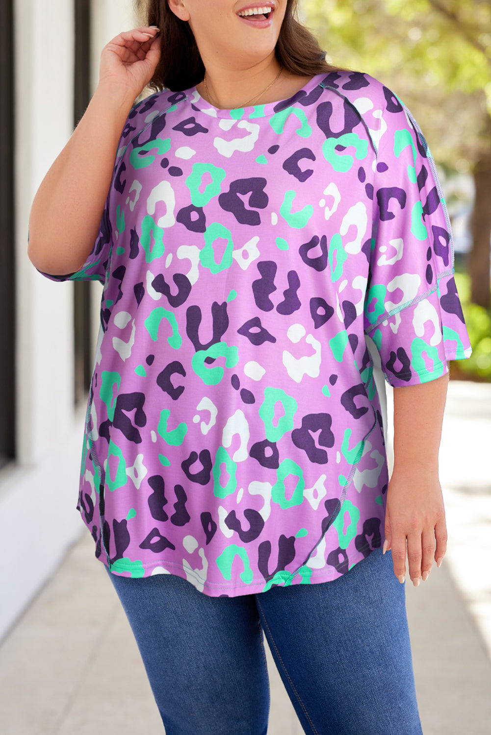 Leopard Print Plus Size Short Sleeve