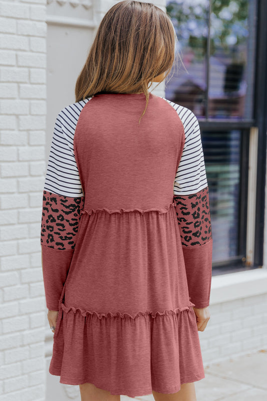 Leopard Patchwork Long Sleeve Dress