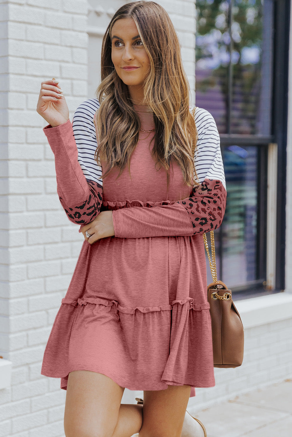 Leopard Patchwork Long Sleeve Dress