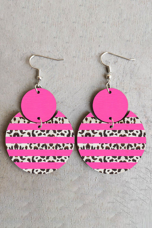 Rose Leopard Colorblock Circle Hook Earrings