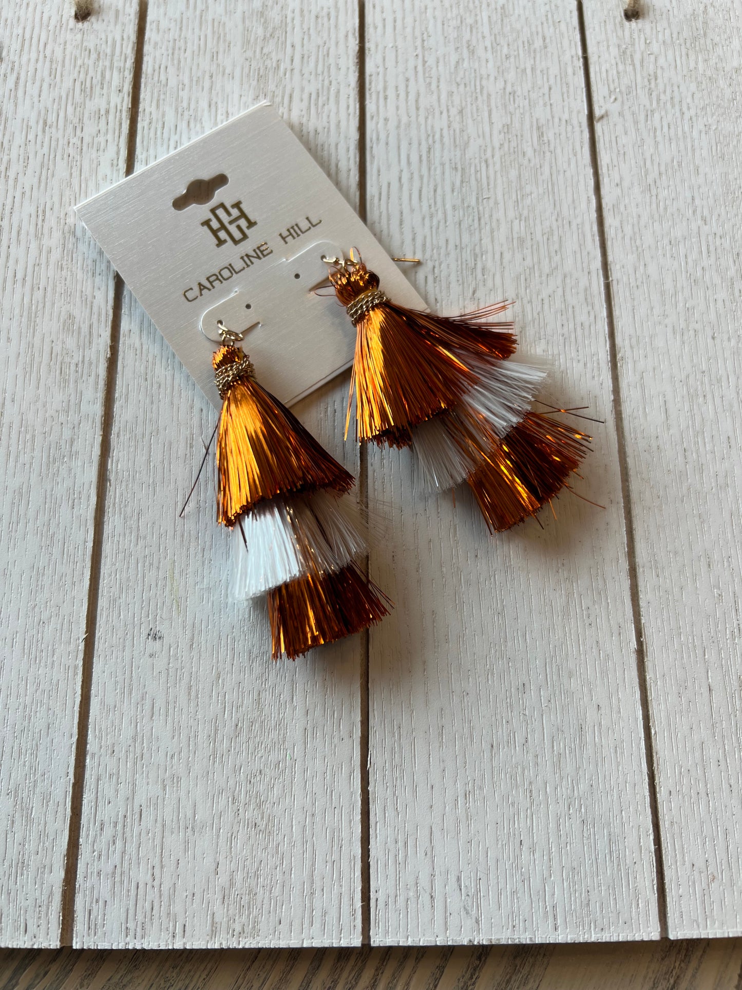 Orange/White Tassel Earrings