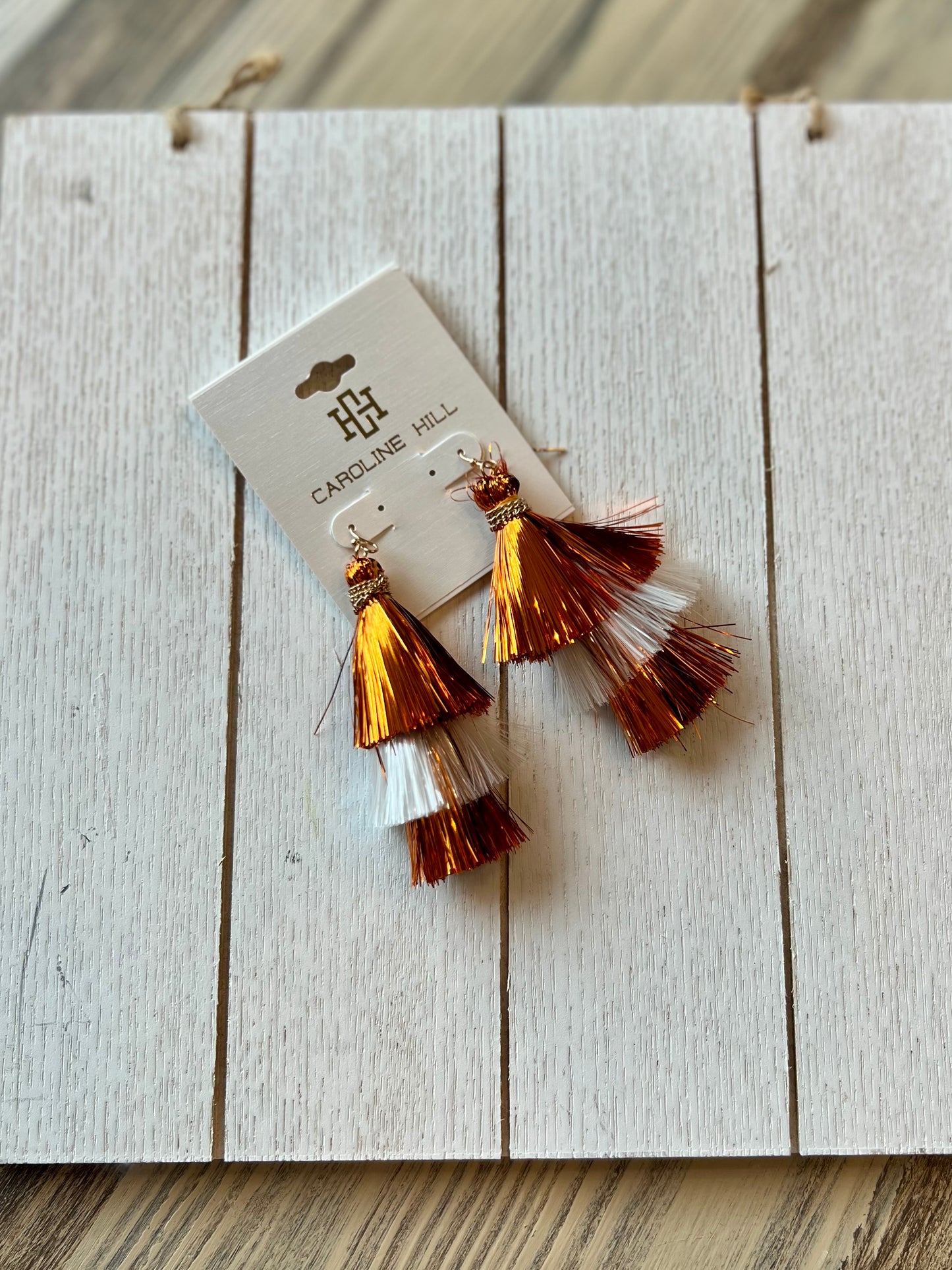 Orange/White Tassel Earrings