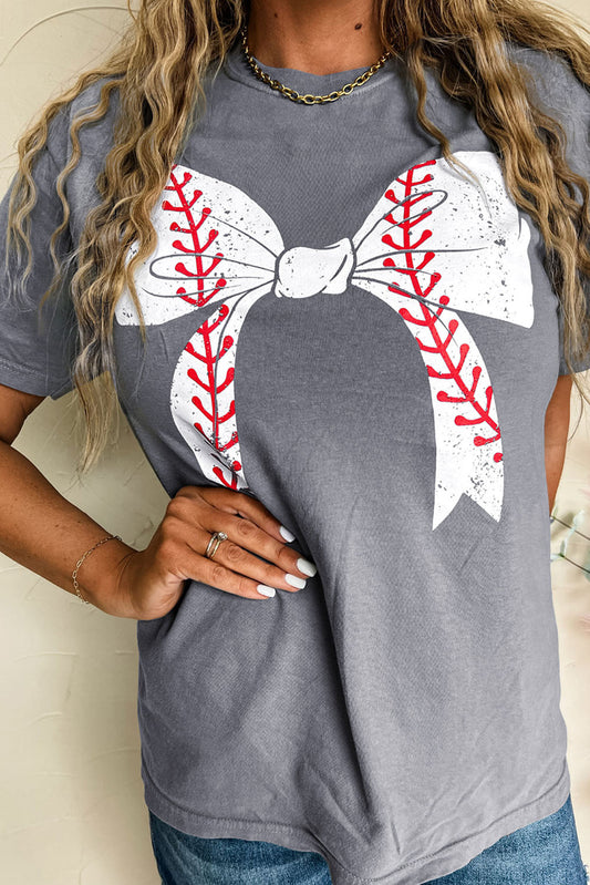 Baseball Bowknot Graphic Roll Up Sleeve Tee