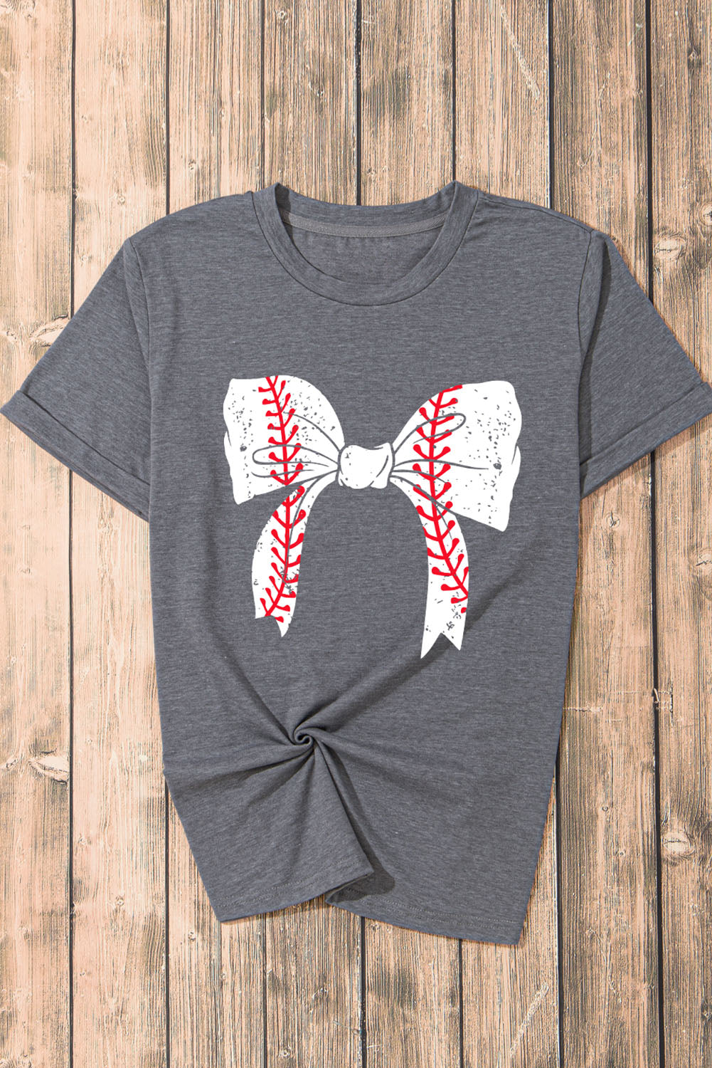 Baseball Bowknot Graphic Roll Up Sleeve Tee