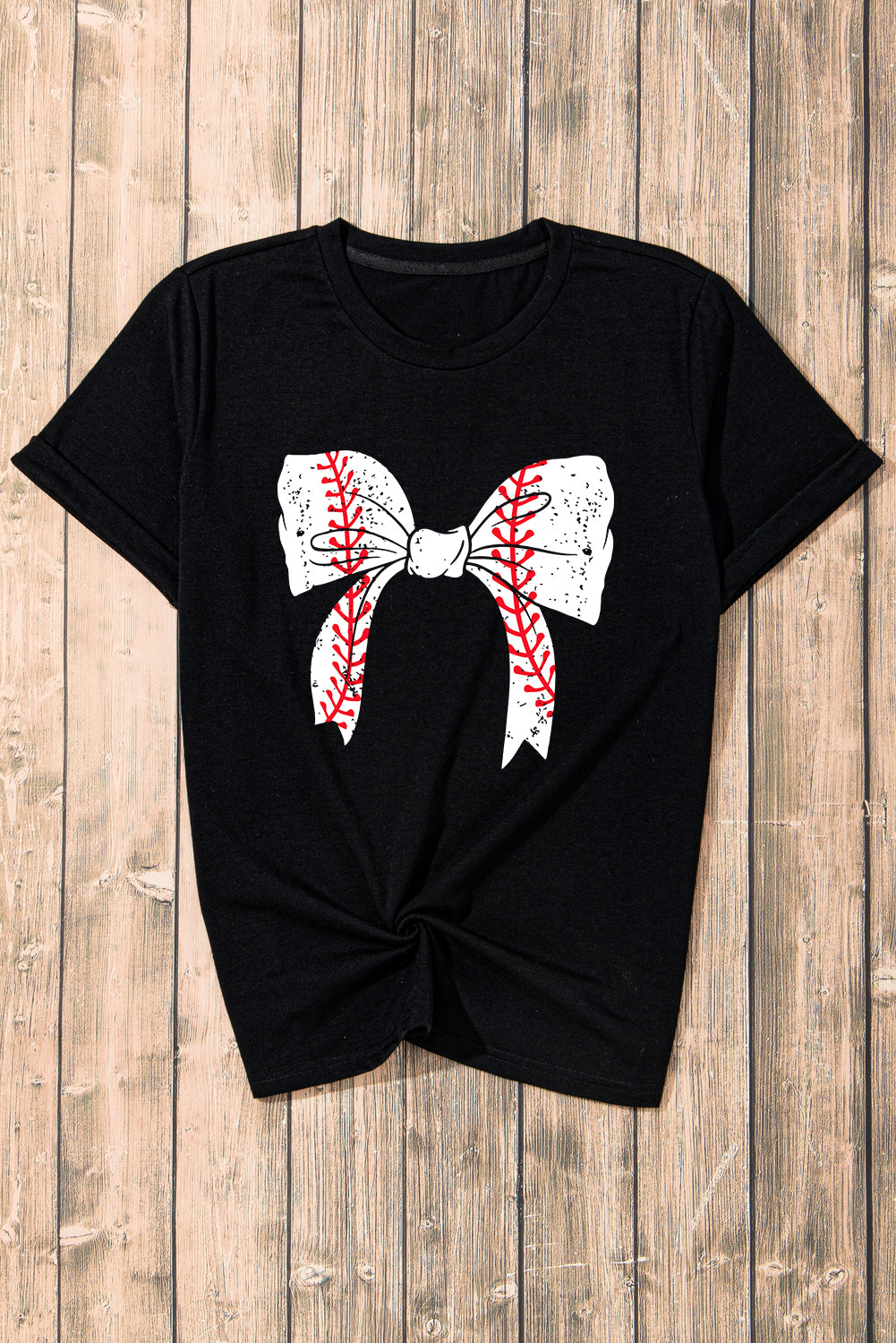 Baseball Bowknot Graphic Roll Up Sleeve Tee