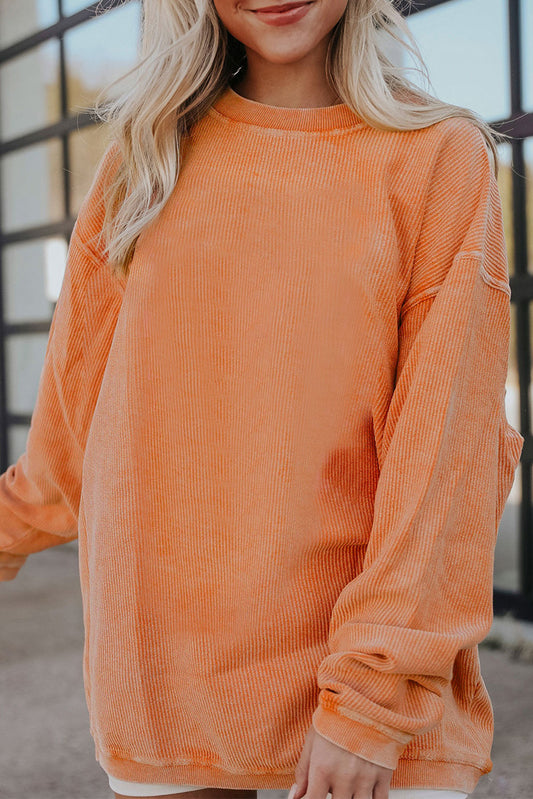 Drop Sleeve Rib-Knit Oversized Sweatshirt