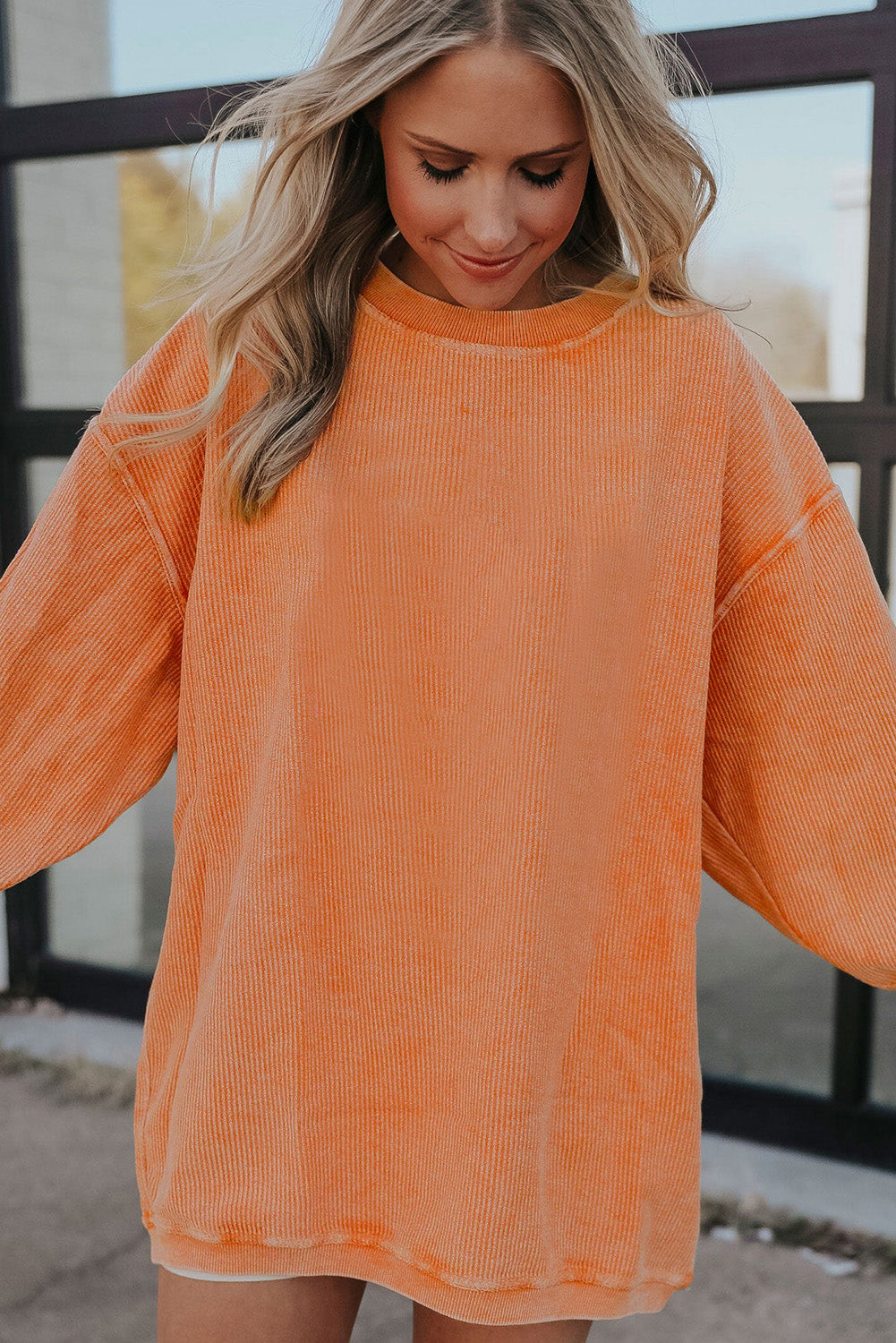 Drop Sleeve Rib-Knit Oversized Sweatshirt