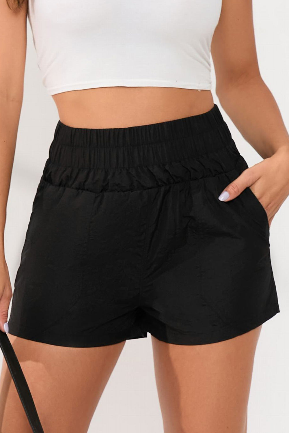 Elastic Side Pocket High Waist Shorts