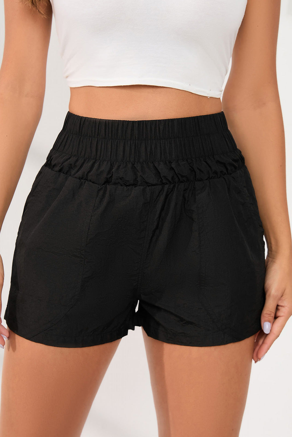 Elastic Side Pocket High Waist Shorts