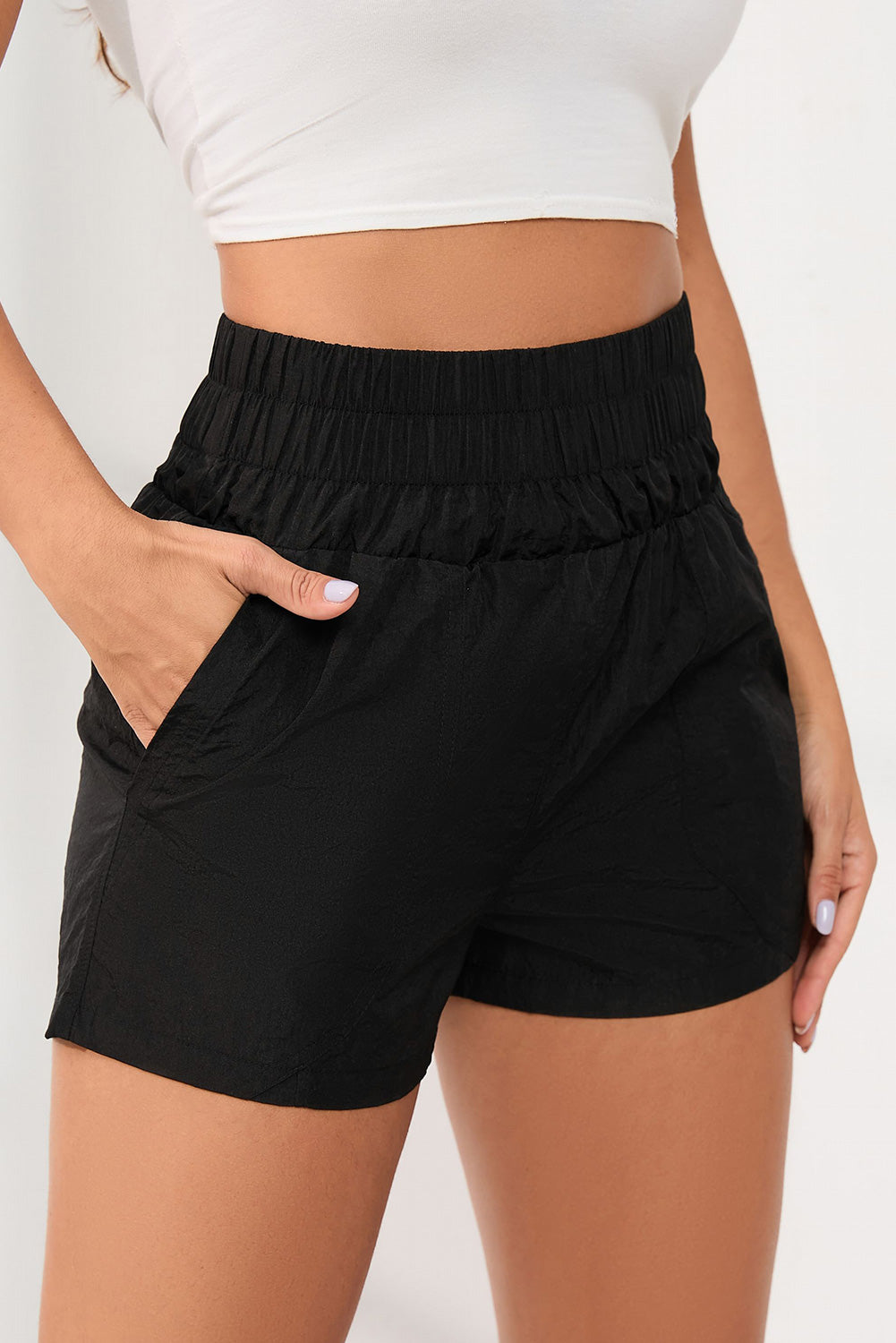 Elastic Side Pocket High Waist Shorts