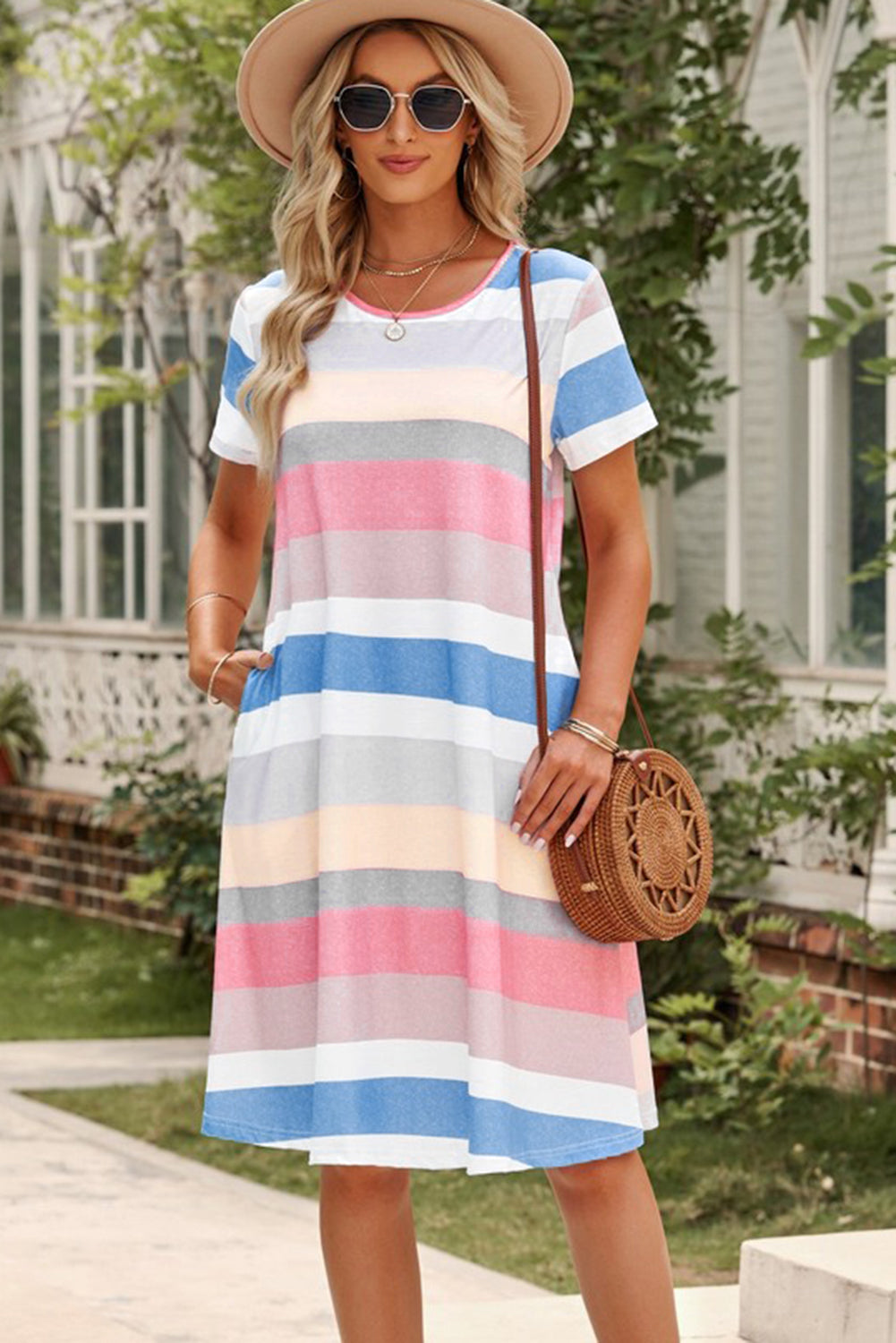 Striped Color Block T Shirt Dress