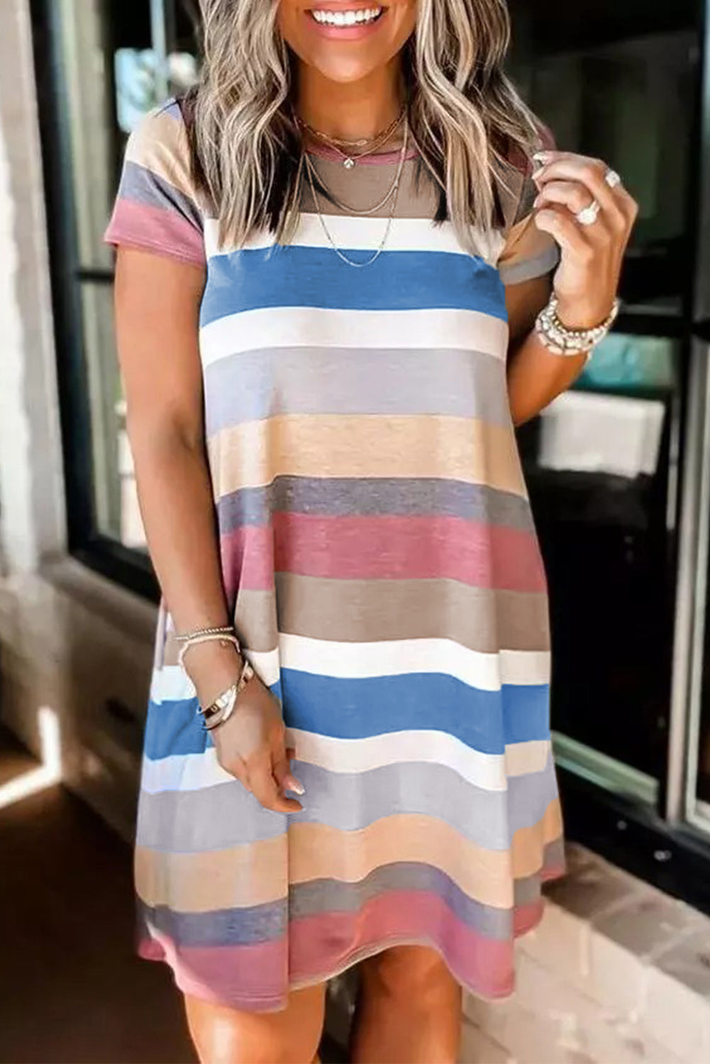 Striped Color Block T Shirt Dress