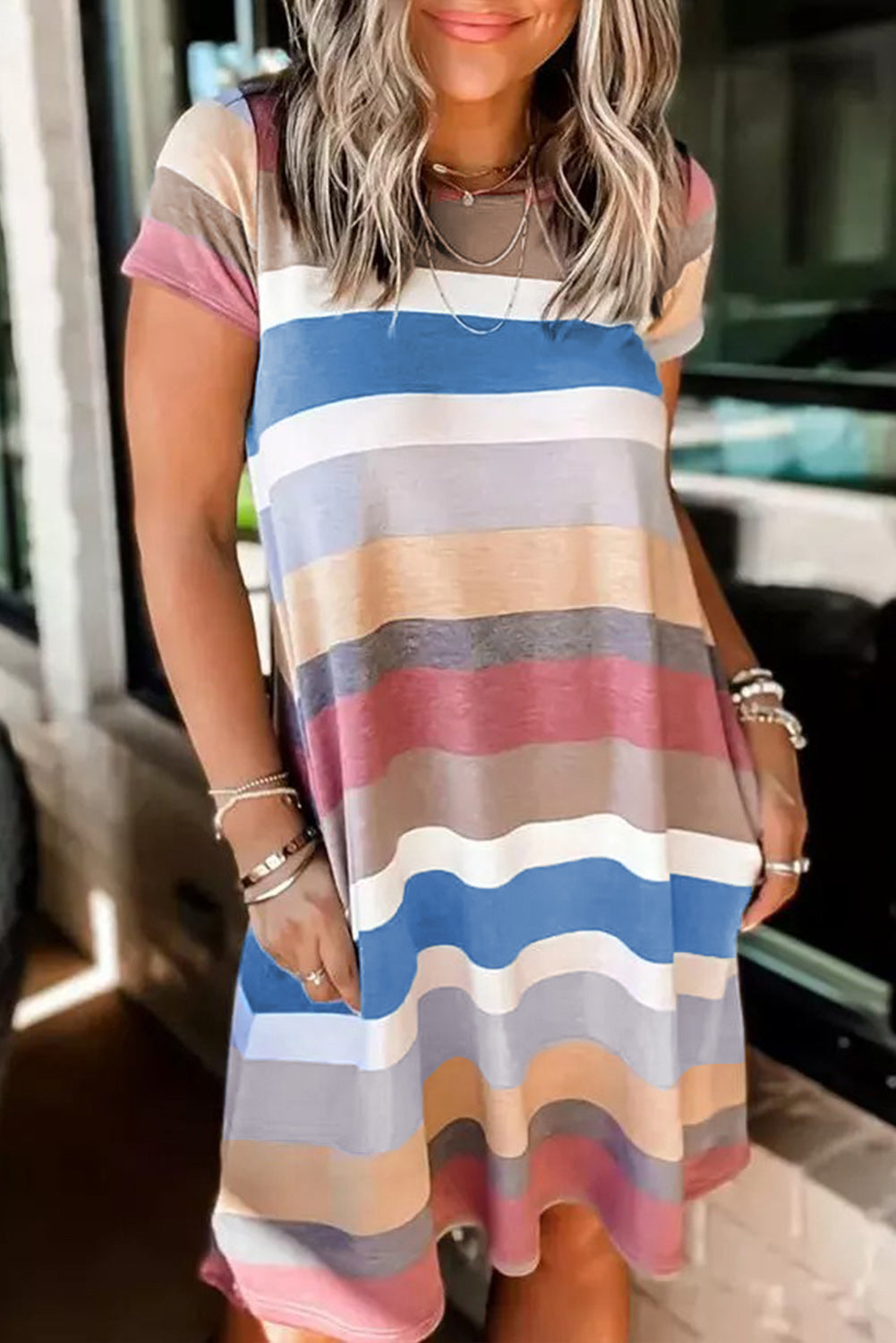 Striped Color Block T Shirt Dress