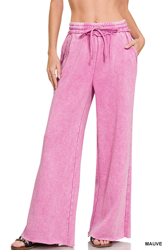 Zenana Acid Washed Fleece Sweatpants