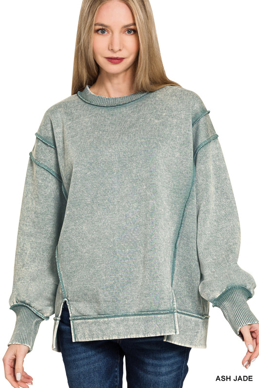 Zenana Acid Washed Fleece Sweatshirt