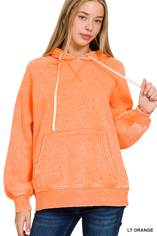 Zenana Acid Washed Fleece Hoodie