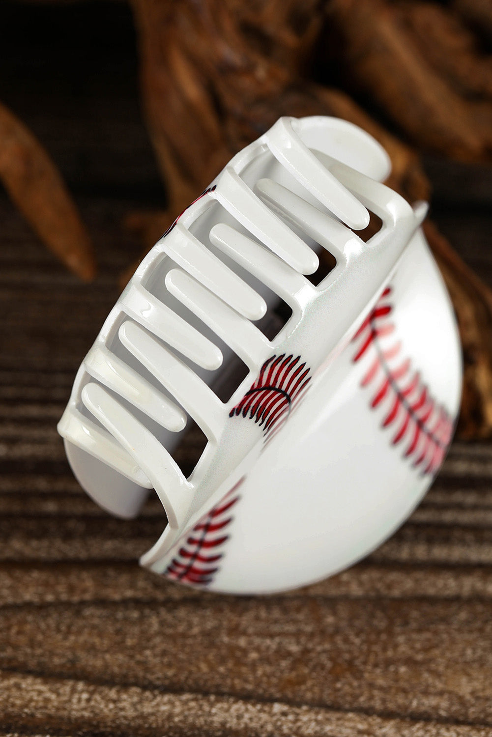 White Baseball Pattern Acrylic Large Hair Claw Clip